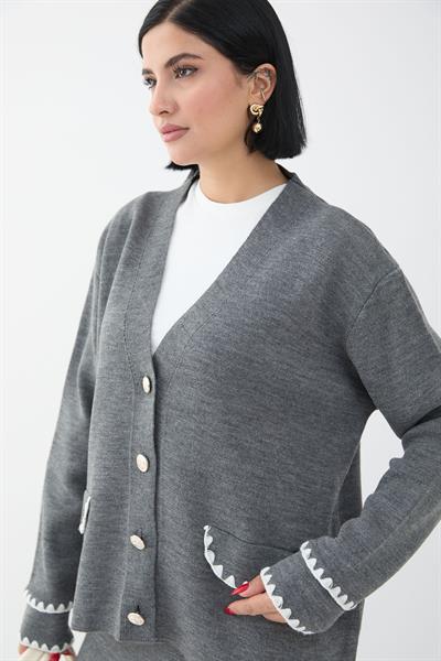 Dikiş Detay Etekli Antrasit Triko Takım