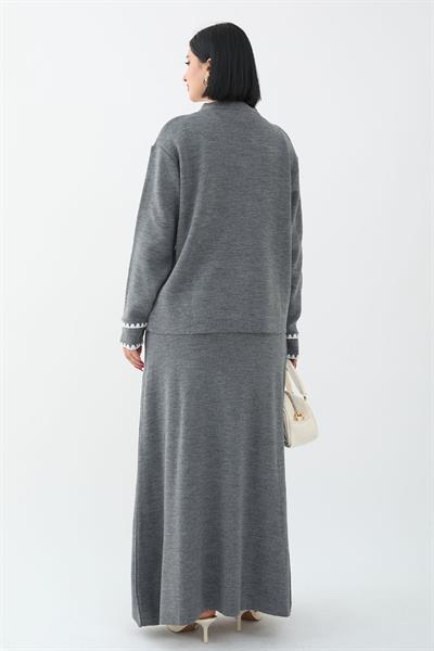 Dikiş Detay Etekli Antrasit Triko Takım