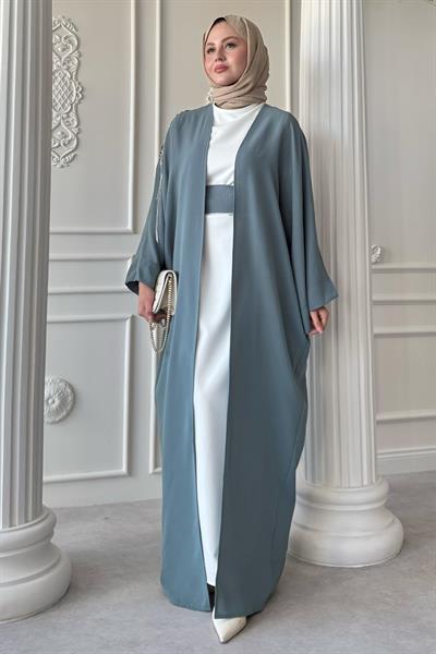 Dökümlü Taşlı Elbiseli Mint Yeşili Abaya