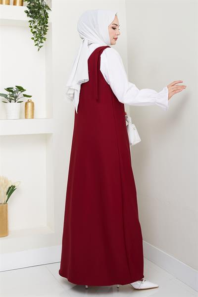 Double Krep Jile Bordo Elbise