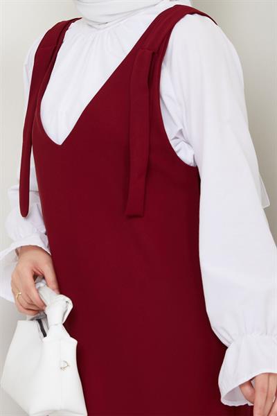 Double Krep Jile Bordo Elbise