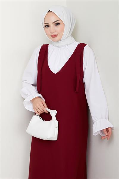 Double Krep Jile Bordo Elbise