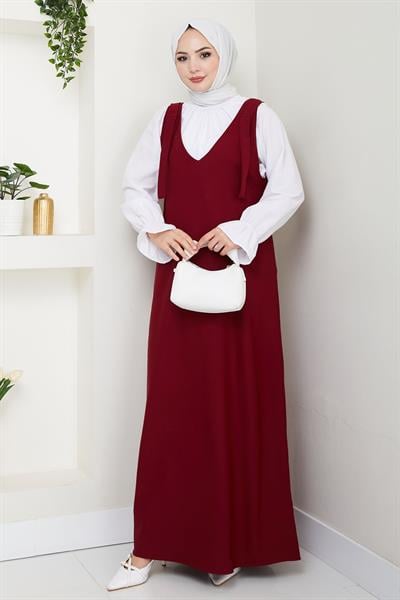 Double Krep Jile Bordo Elbise