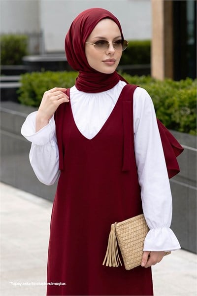 Double Krep Jile Bordo Elbise