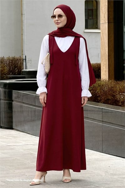 Double Krep Jile Bordo Elbise