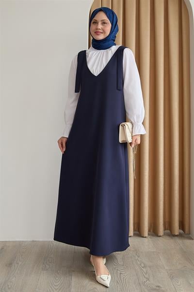 Double Krep Jile Lacivert Elbise