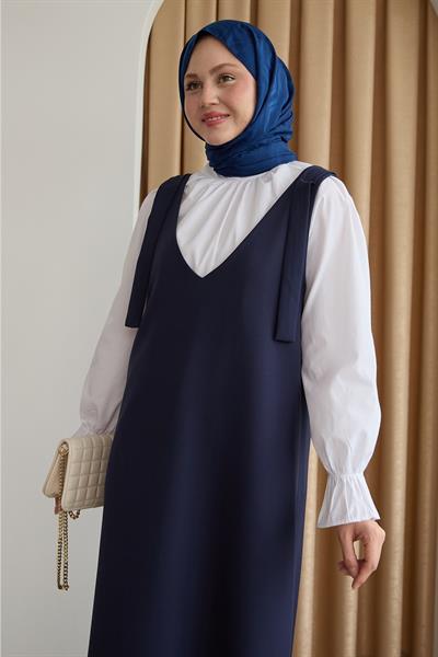 Double Krep Jile Lacivert Elbise