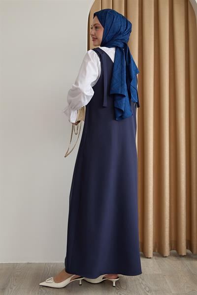 Double Krep Jile Lacivert Elbise