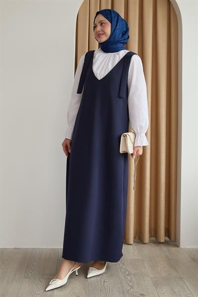 Double Krep Jile Lacivert Elbise