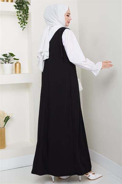 Double Krep Jile Siyah Elbise