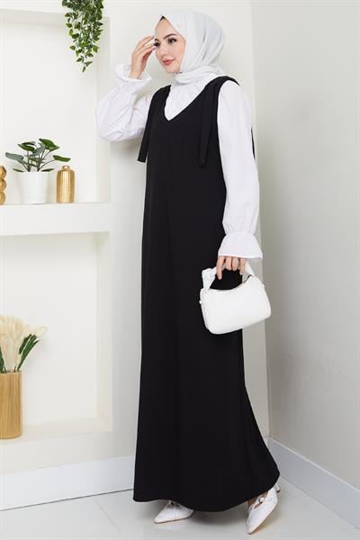 Double Krep Jile Siyah Elbise