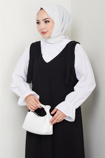 Double Krep Jile Siyah Elbise