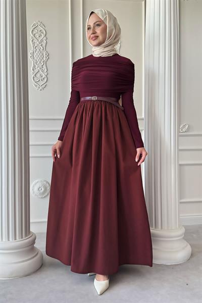 Drapeli Sandy Cotton Kırmızı Elbise