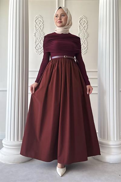 Drapeli Sandy Cotton Kırmızı Elbise