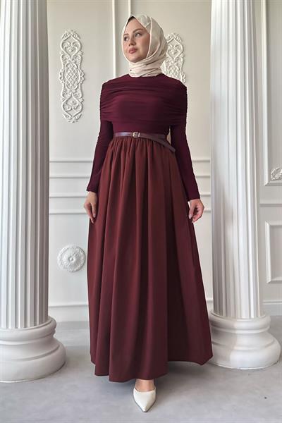 Drapeli Sandy Cotton Kırmızı Elbise