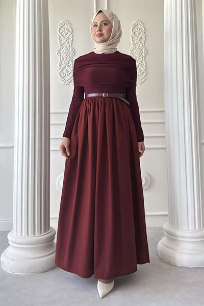 Drapeli Sandy Cotton Kırmızı Elbise