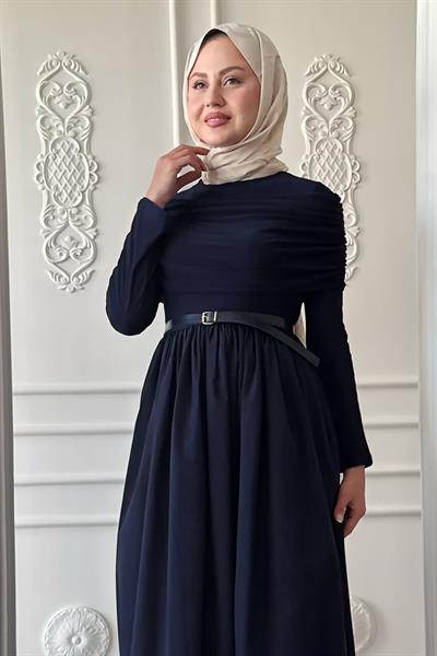 Drapeli Sandy Cotton Lacivert Elbise