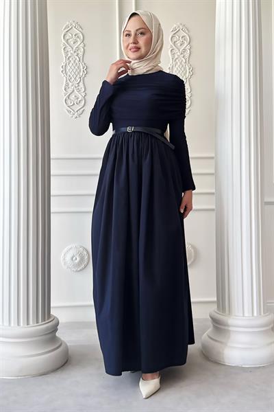Drapeli Sandy Cotton Lacivert Elbise