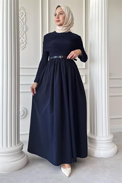 Drapeli Sandy Cotton Lacivert Elbise