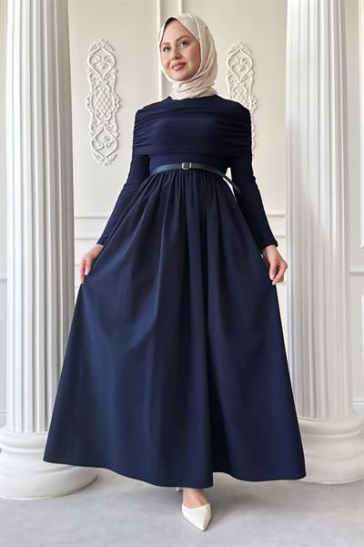 Drapeli Sandy Cotton Lacivert Elbise