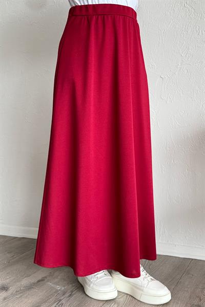 Duble Örme Kumaş Etek - Kırmızı
