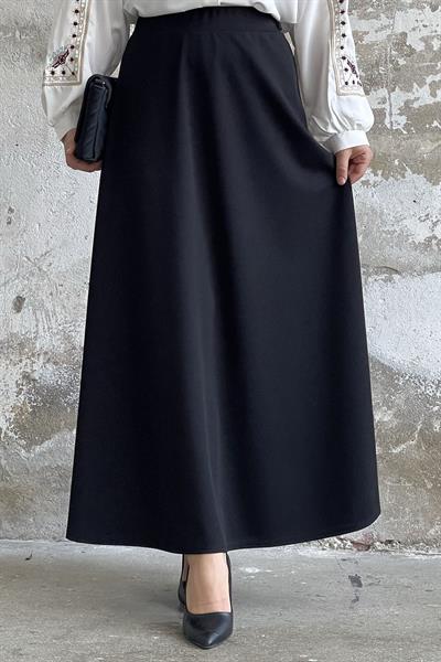 Duble Örme Kumaş Etek - Siyah