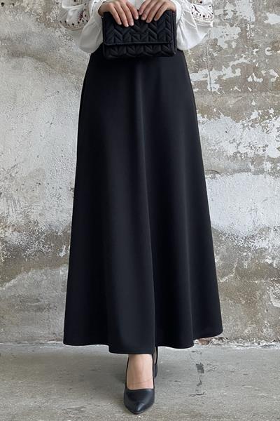 Duble Örme Kumaş Etek - Siyah