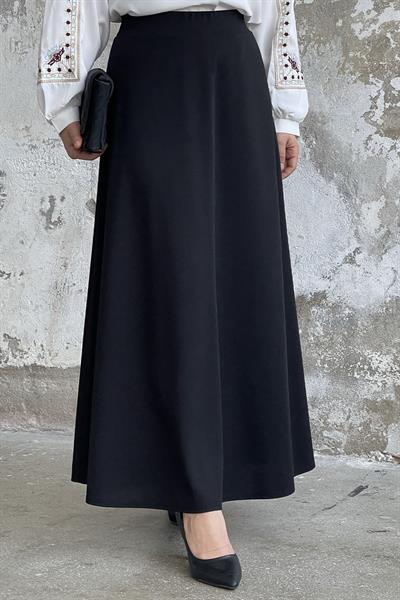 Duble Örme Kumaş Etek - Siyah