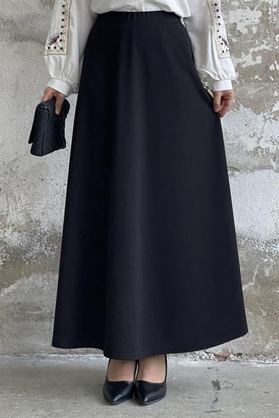 Duble Örme Kumaş Etek - Siyah