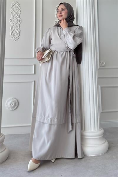 Düğme Detay Çapraz Bağlamalı Modal Taş Elbise