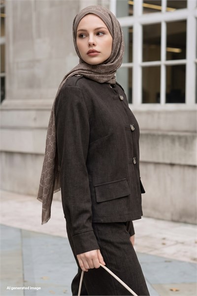 Düğme Detay Pantolon Ceket Acı Kahve Takım