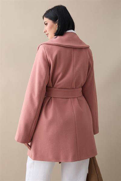 Düğme Detaylı Astarlı Gül Kurusu Kısa Kaban