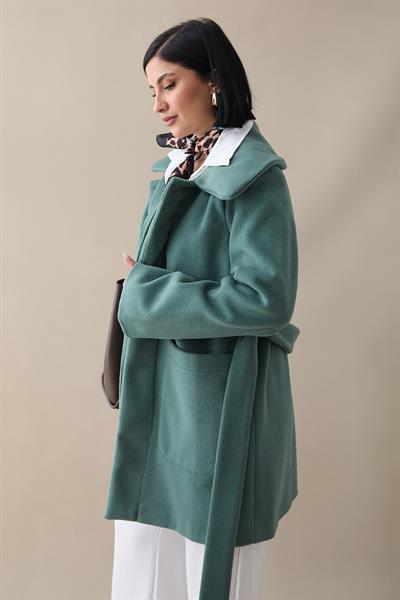 Düğme Detaylı Astarlı Mint Kısa Kaban