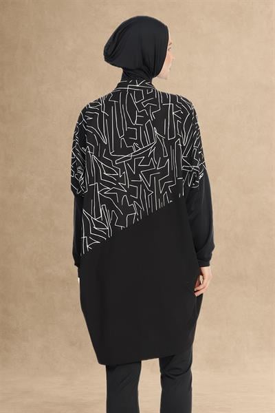 Düşük Omuz Kol Siyah Tesettür Mayo 6298A