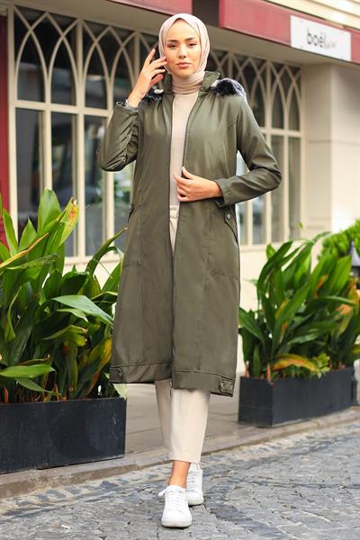 Düz Apolet Metal Cep Detaylı Mont - Haki