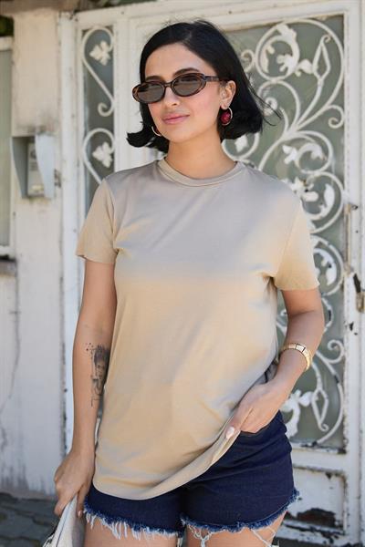 Düz Basic Tişört Bej