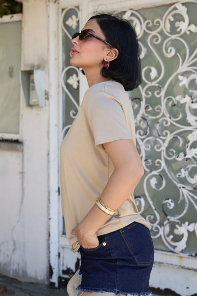 Düz Basic Tişört Bej