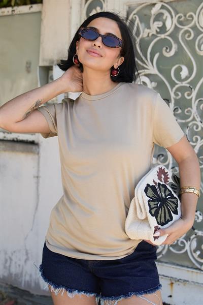 Düz Basic Tişört Bej