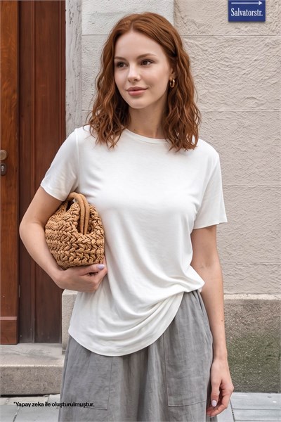 Düz Basic Tişört Beyaz