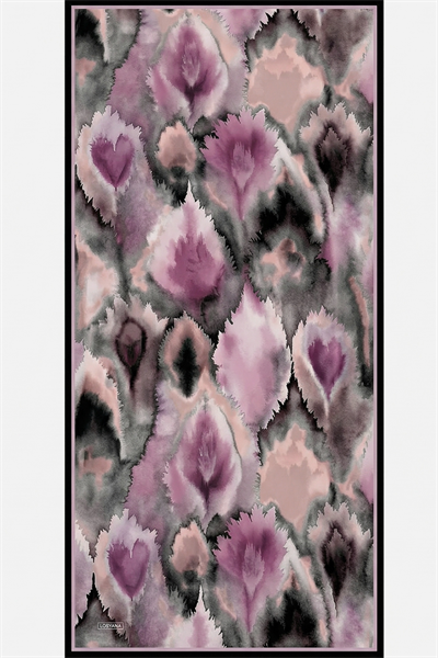 Ebruli Desen Dijital Baskılı Pudra Bambu Şal