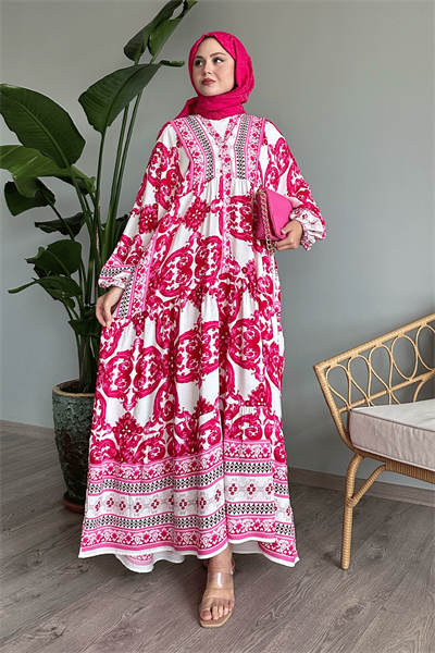 Ebruli Salaş Fuşya Viskon Elbise