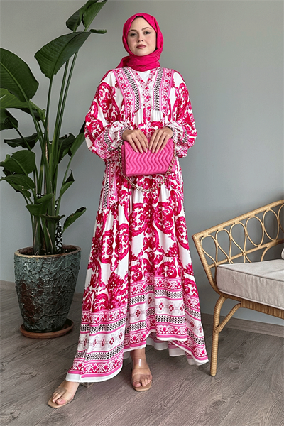 Ebruli Salaş Fuşya Viskon Elbise