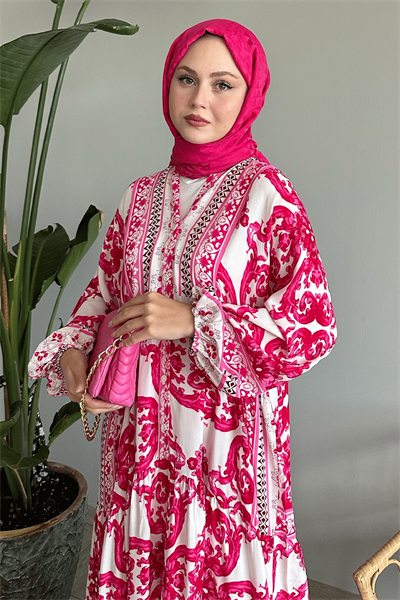 Ebruli Salaş Fuşya Viskon Elbise