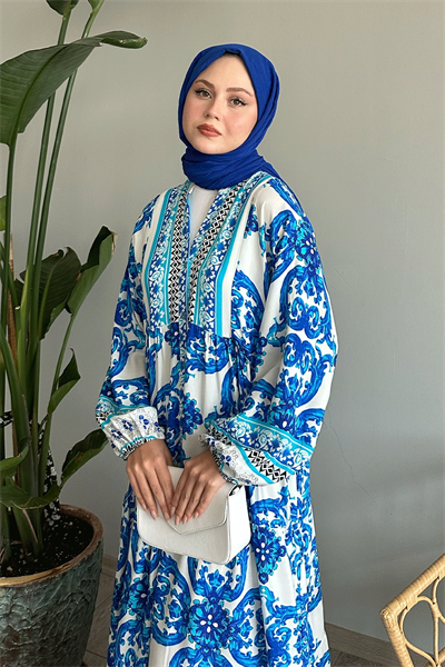 Ebruli Salaş Mavi Viskon Elbise