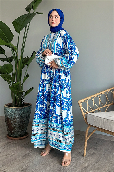 Ebruli Salaş Mavi Viskon Elbise