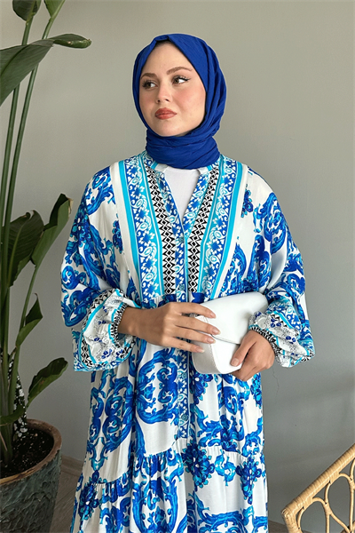 Ebruli Salaş Mavi Viskon Elbise