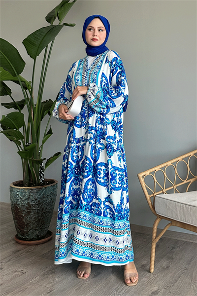 Ebruli Salaş Mavi Viskon Elbise
