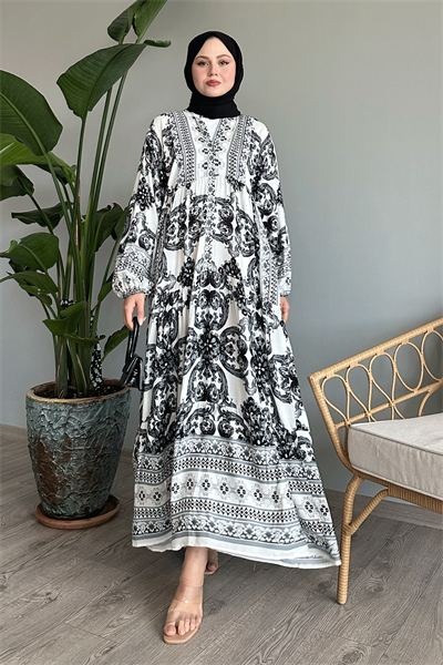 Ebruli Salaş Siyah Viskon Elbise