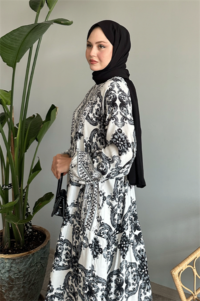 Ebruli Salaş Siyah Viskon Elbise