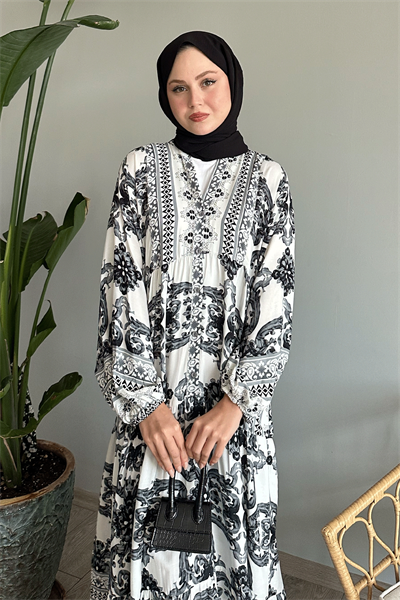 Ebruli Salaş Siyah Viskon Elbise